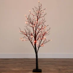 5ft. Orange & Purple LED Pre-Lit Halloween Deluxe Black Twig Artificial Fall Tree