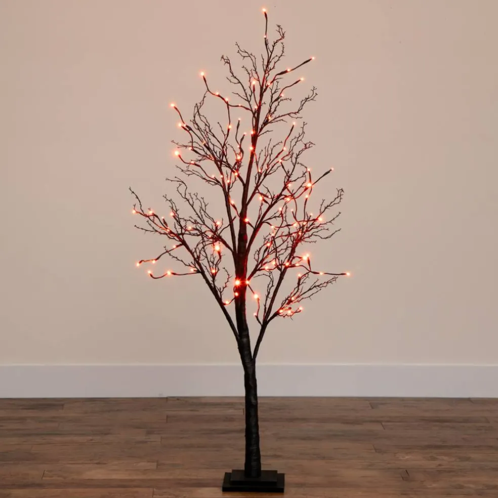5ft. Orange & Purple LED Pre-Lit Halloween Deluxe Black Twig Artificial Fall Tree