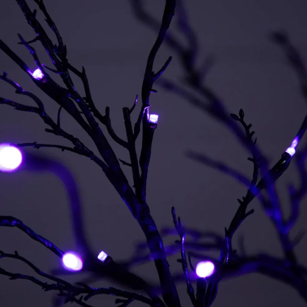 5ft. Orange & Purple LED Pre-Lit Halloween Deluxe Black Twig Artificial Fall Tree