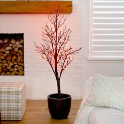 5ft. Orange & Purple LED Pre-Lit Halloween Deluxe Black Twig Artificial Fall Tree