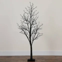 5ft. Orange & Purple LED Pre-Lit Halloween Deluxe Black Twig Artificial Fall Tree