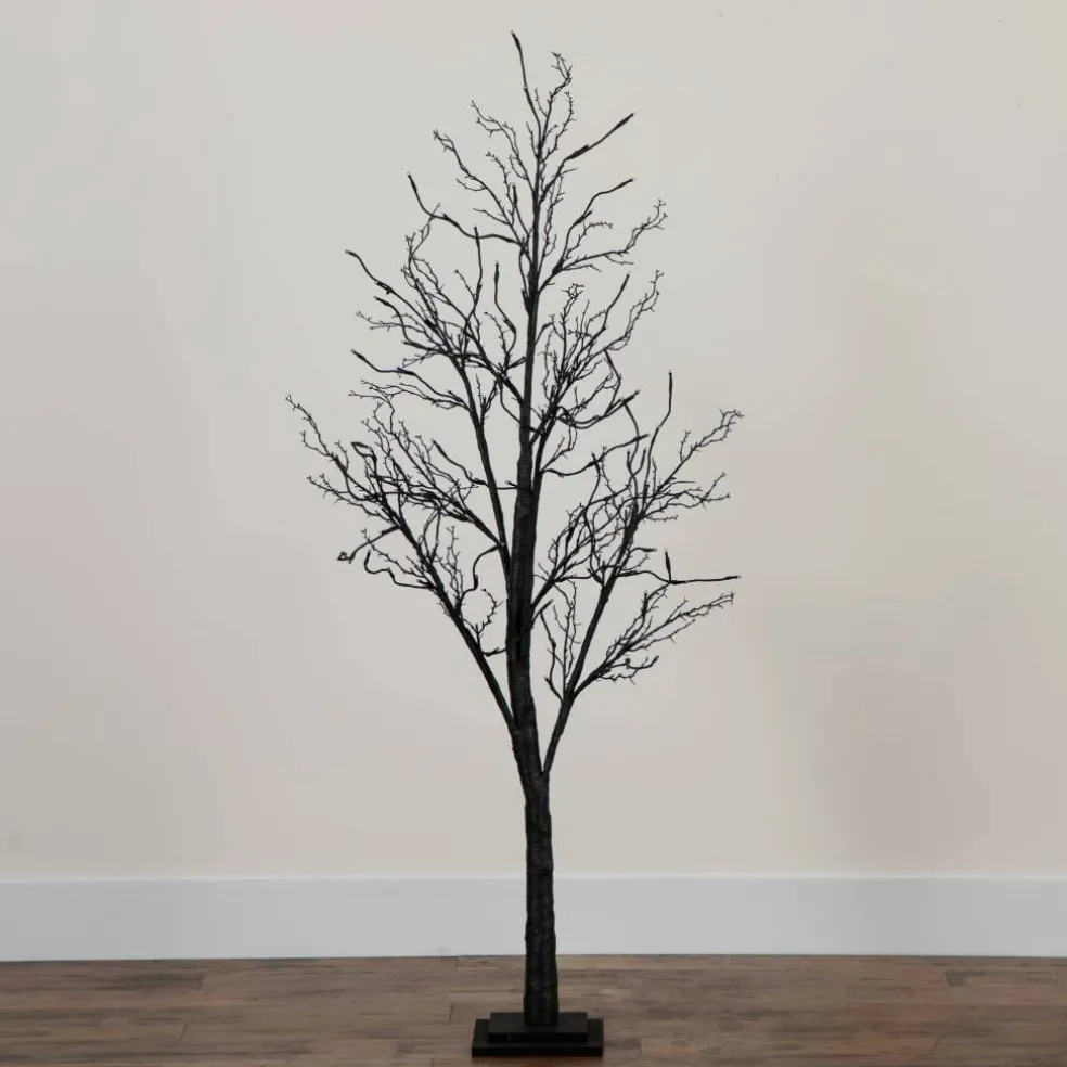5ft. Orange & Purple LED Pre-Lit Halloween Deluxe Black Twig Artificial Fall Tree