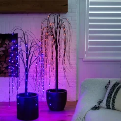 5ft. Orange & Purple LED Pre-Lit Halloween Black Willow Artificial Fall Tree