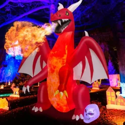 8ft Outdoor Halloween Inflatable Dragon with Skull and Wings Yard Decoration for Party