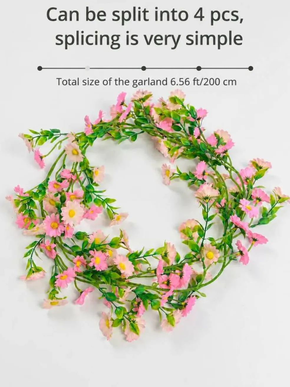 13ft Outdoor & Indoor Artificial Pink Daisy Flower Garlands, 2 Pack for Wedding & Home Decor