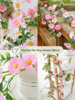 13ft Outdoor & Indoor Artificial Pink Daisy Flower Garlands, 2 Pack for Wedding & Home Decor