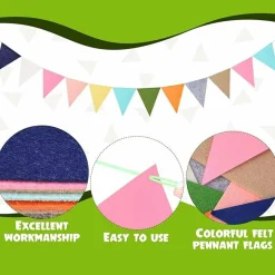 9.8 ft Pom Pom Garland Felt Rainbow Garland 2026 Graduation Party Decoration Colorful Pennant Tassel Banner Back to School Birthday Triangle Banner for Classroom School Mantel(Bright Color)
