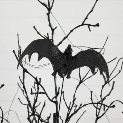2ft. Pre-Lit Artificial Black Spooky Twig Tree with Bats and 40 Orange & Purple LED Lights