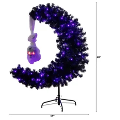 4ft. Pre-Lit Artificial Halloween Black Moon & Skull Tree with 250 Orange & Purple LED Lights