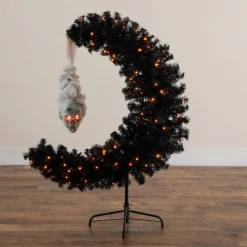 4ft. Pre-Lit Artificial Halloween Black Moon & Skull Tree with 250 Orange & Purple LED Lights