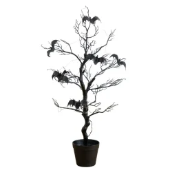 3ft. Pre-Lit Artificial Halloween Black Spooky Twig Tree with Bats and 100 Orange & Purple LED Lights