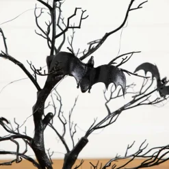 3ft. Pre-Lit Artificial Halloween Black Spooky Twig Tree with Bats and 100 Orange & Purple LED Lights