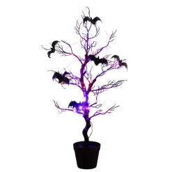 3ft. Pre-Lit Artificial Halloween Black Spooky Twig Tree with Bats and 100 Orange & Purple LED Lights
