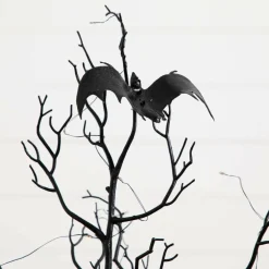 3ft. Pre-Lit Artificial Halloween Black Spooky Twig Tree with Bats and 100 Orange & Purple LED Lights