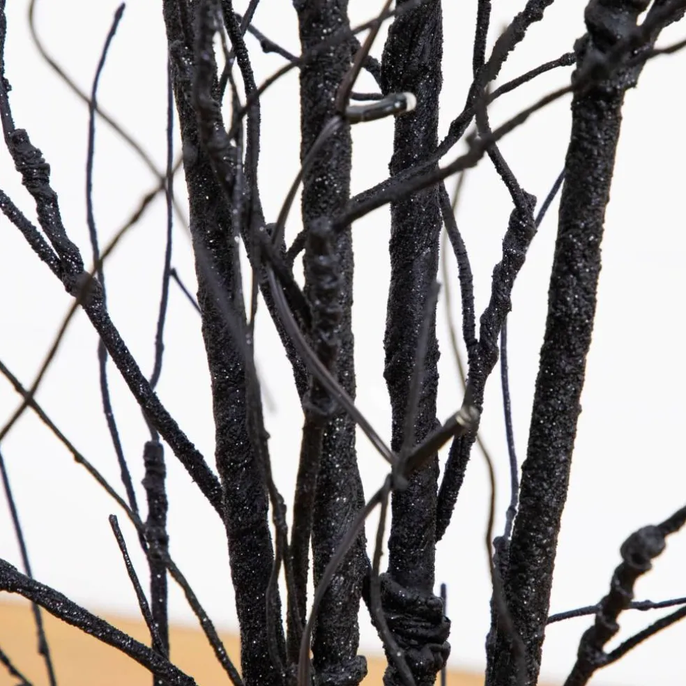3ft. Pre-Lit Artificial Halloween Black Twig Tree with 18 Orange LED Pumpkin Shaped Lights
