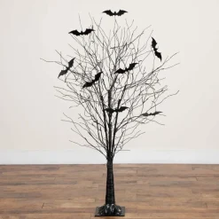 3ft. Pre-Lit Artificial Halloween Black Twig Tree with 18 Orange LED Pumpkin Shaped Lights