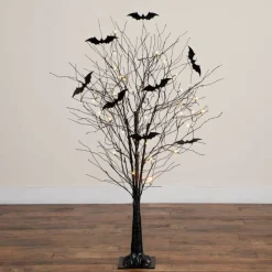 3ft. Pre-Lit Artificial Halloween Black Twig Tree with 18 Orange LED Pumpkin Shaped Lights