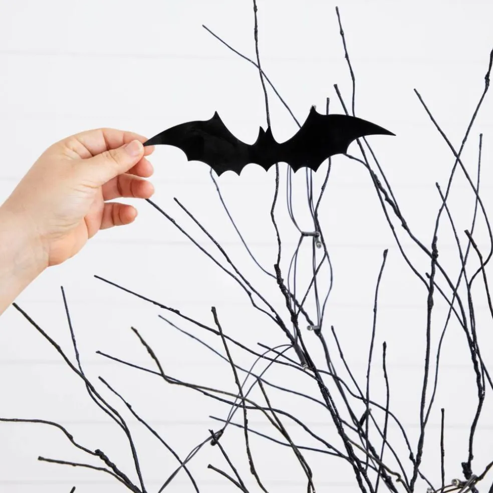 3ft. Pre-Lit Artificial Halloween Black Twig Tree with 18 Orange LED Pumpkin Shaped Lights