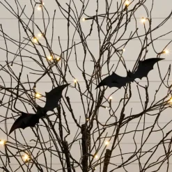3ft. Pre-Lit Artificial Halloween Black Twig Tree with 18 Orange LED Pumpkin Shaped Lights