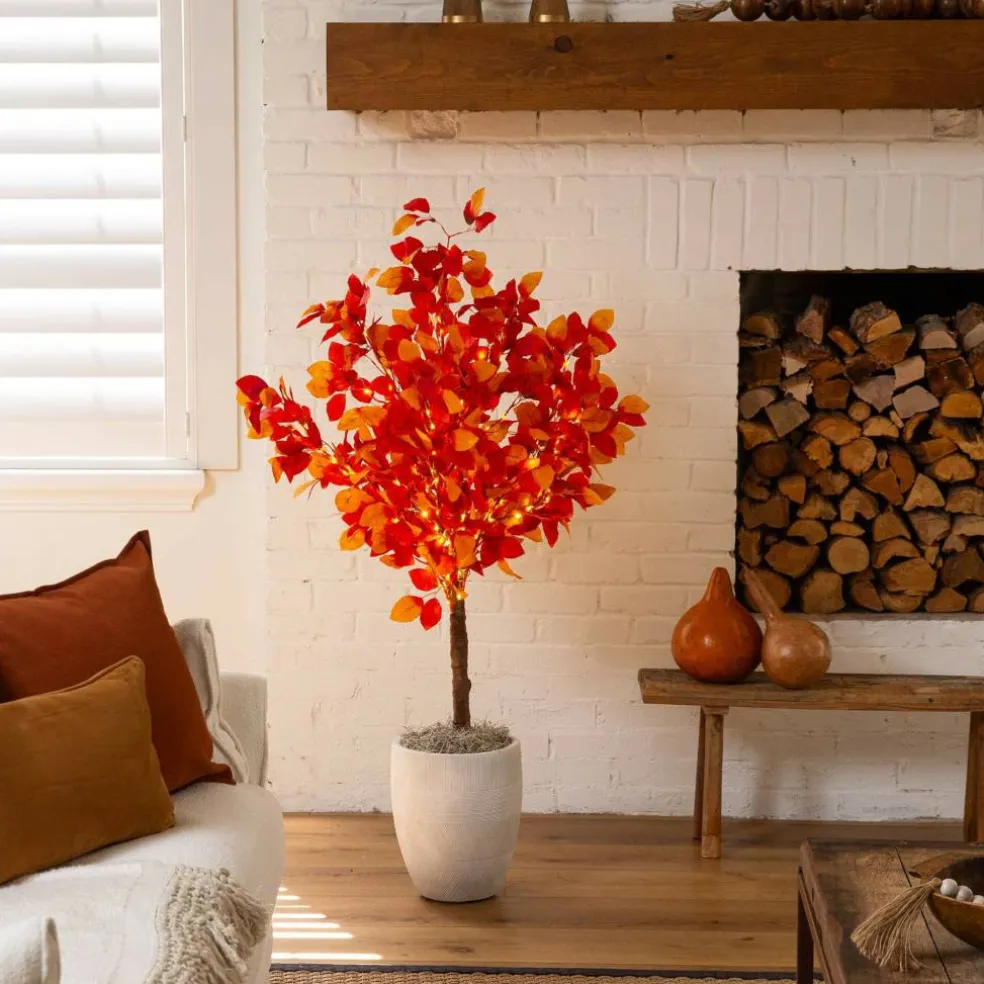 4ft. Pre-Lit Autumn Artificial Fall Tree with 160 Warm White LED Lights