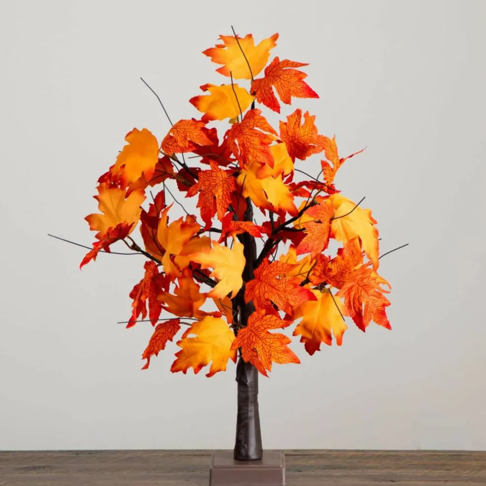 2ft. Pre-Lit Bright Autumn Maple Artificial Fall Tree with 24 Warm White LED Lights and Detachable Base