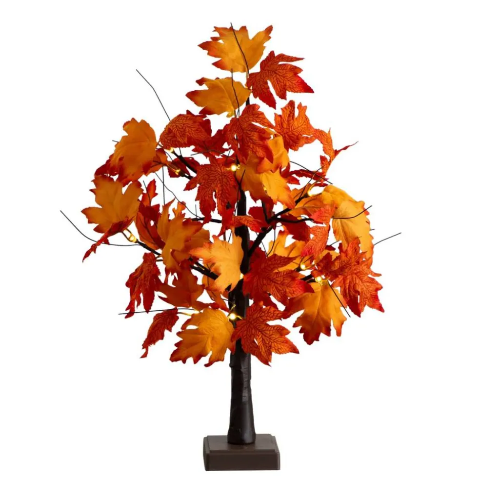 2ft. Pre-Lit Bright Autumn Maple Artificial Fall Tree with 24 Warm White LED Lights and Detachable Base