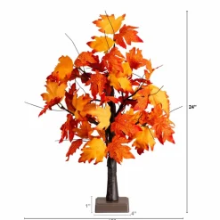 2ft. Pre-Lit Bright Autumn Maple Artificial Fall Tree with 24 Warm White LED Lights and Detachable Base