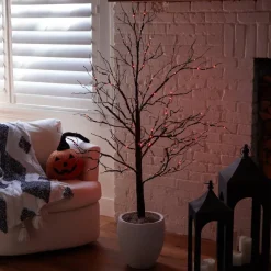 5ft. Pre-Lit Halloween Black Twig Artificial Tree with 240 Orange & Purple LED Lights