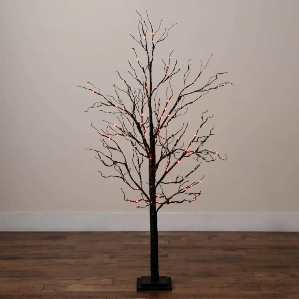 5ft. Pre-Lit Halloween Black Twig Artificial Tree with 240 Orange & Purple LED Lights