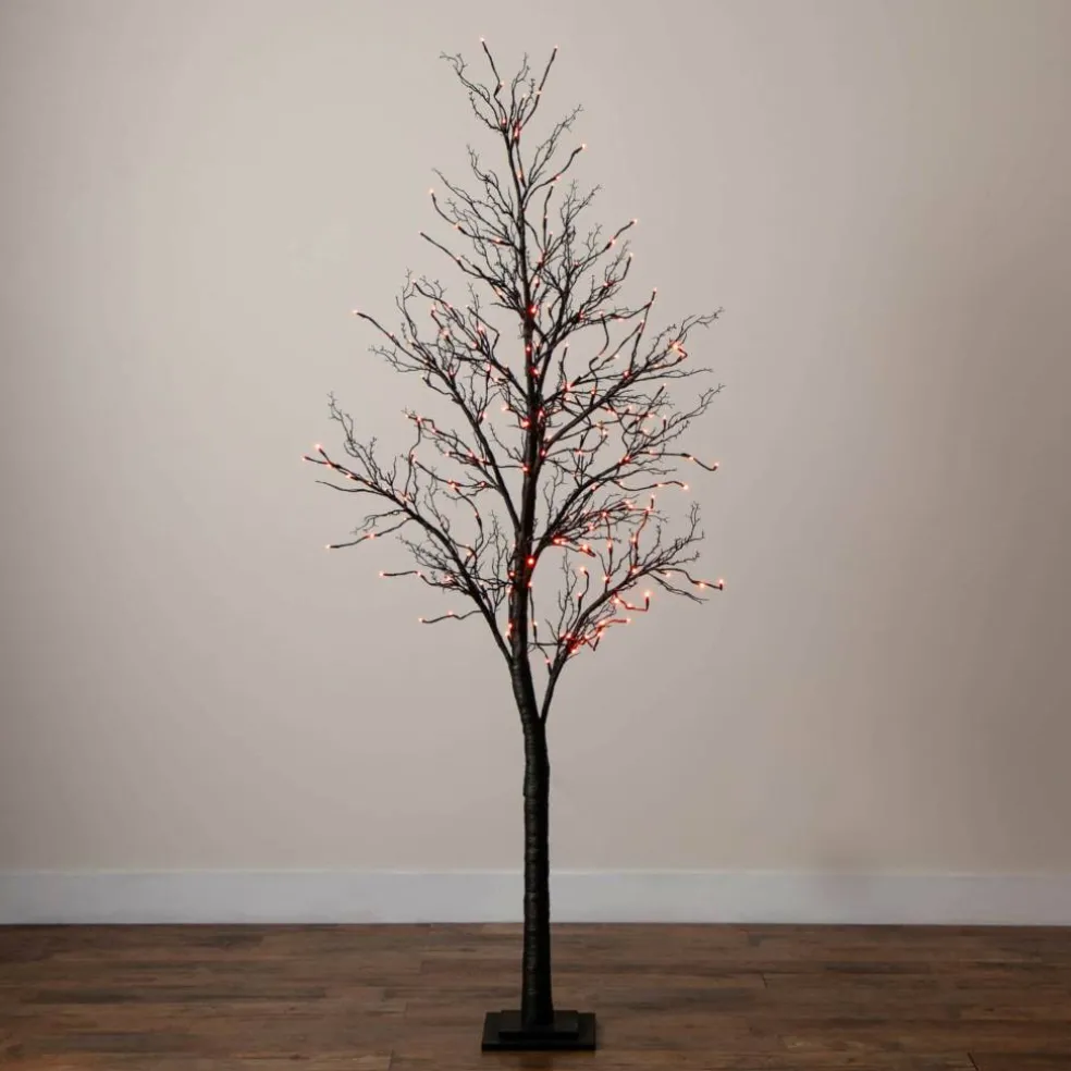 7ft. Pre-Lit Halloween Deluxe Black Twig Artificial Tree with 180 Orange & Purple LED Lights