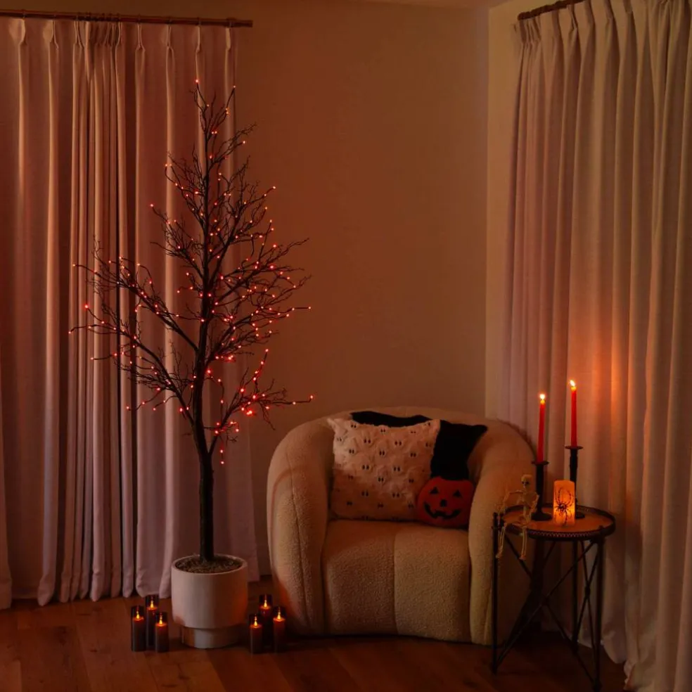 7ft. Pre-Lit Halloween Deluxe Black Twig Artificial Tree with 180 Orange & Purple LED Lights