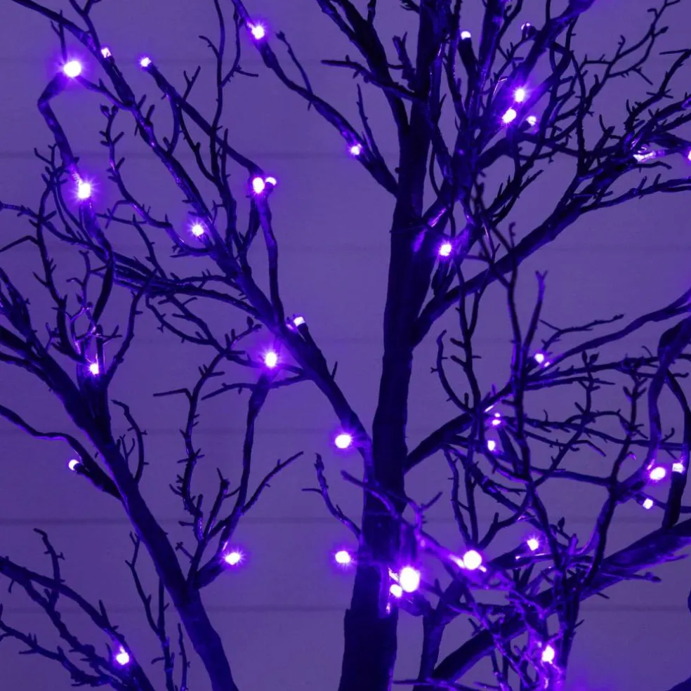 7ft. Pre-Lit Halloween Deluxe Black Twig Artificial Tree with 180 Orange & Purple LED Lights