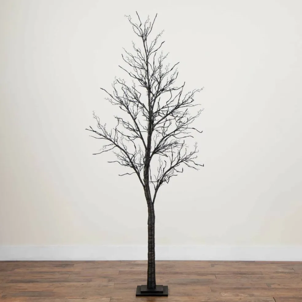 7ft. Pre-Lit Halloween Deluxe Black Twig Artificial Tree with 180 Orange & Purple LED Lights