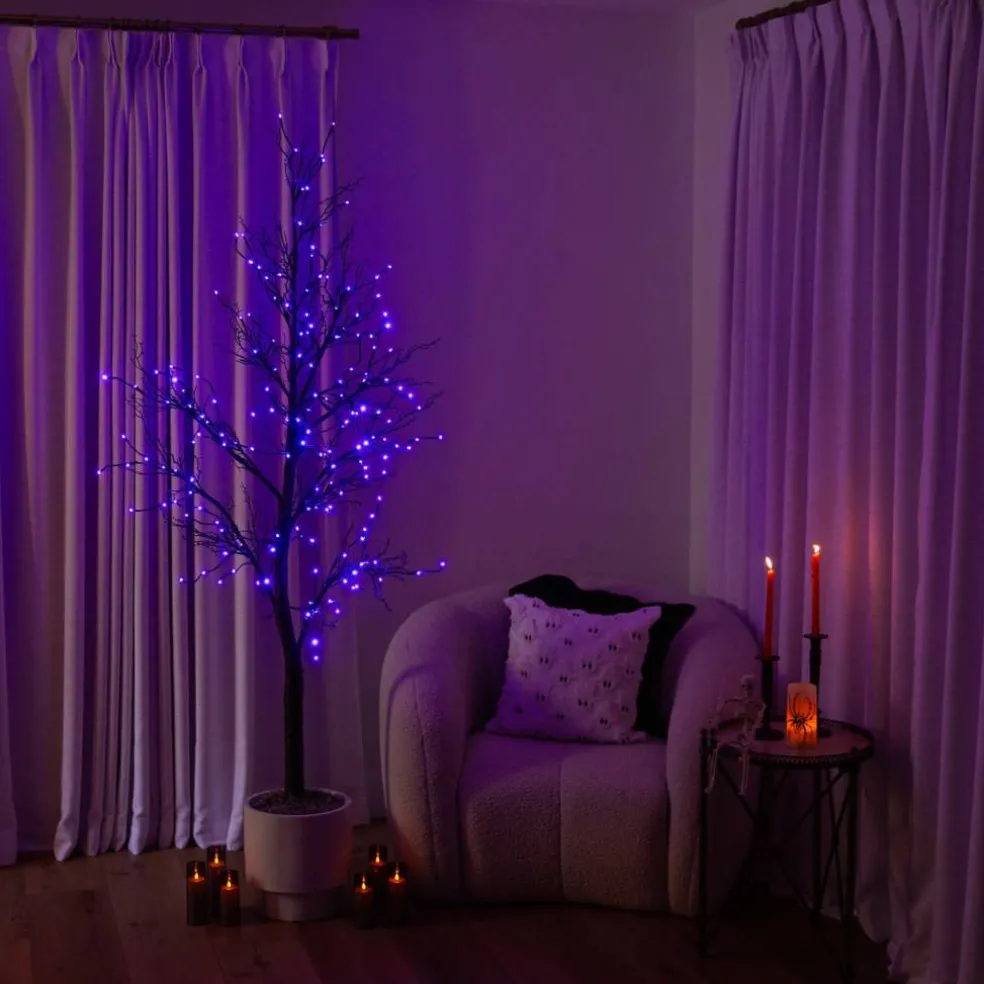 7ft. Pre-Lit Halloween Deluxe Black Twig Artificial Tree with 180 Orange & Purple LED Lights