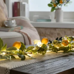 6ft Pre-Lit Lemon Garland with Greenery, Thin Spring Summer Garland for Mantle with Lights, Artificial Fruit Vine for Stairs Fireplace Table, Farmhouse Kitchen Home Wall Party Decor