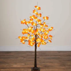 4ft. Pre-Lit Minimalist Autumn Maple Artificial Fall Tree with 56 Warm White LED Lights