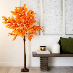 6ft. Pre-Lit Orange Autumn Maple Artificial Fall Tree