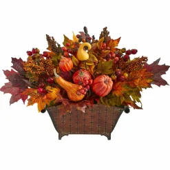 2ft. Pumpkin, Maple Leaf, Berries Arrangement in Metal Vase