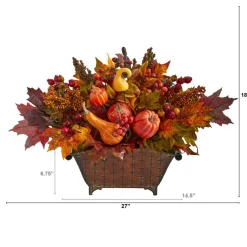 2ft. Pumpkin, Maple Leaf, Berries Arrangement in Metal Vase