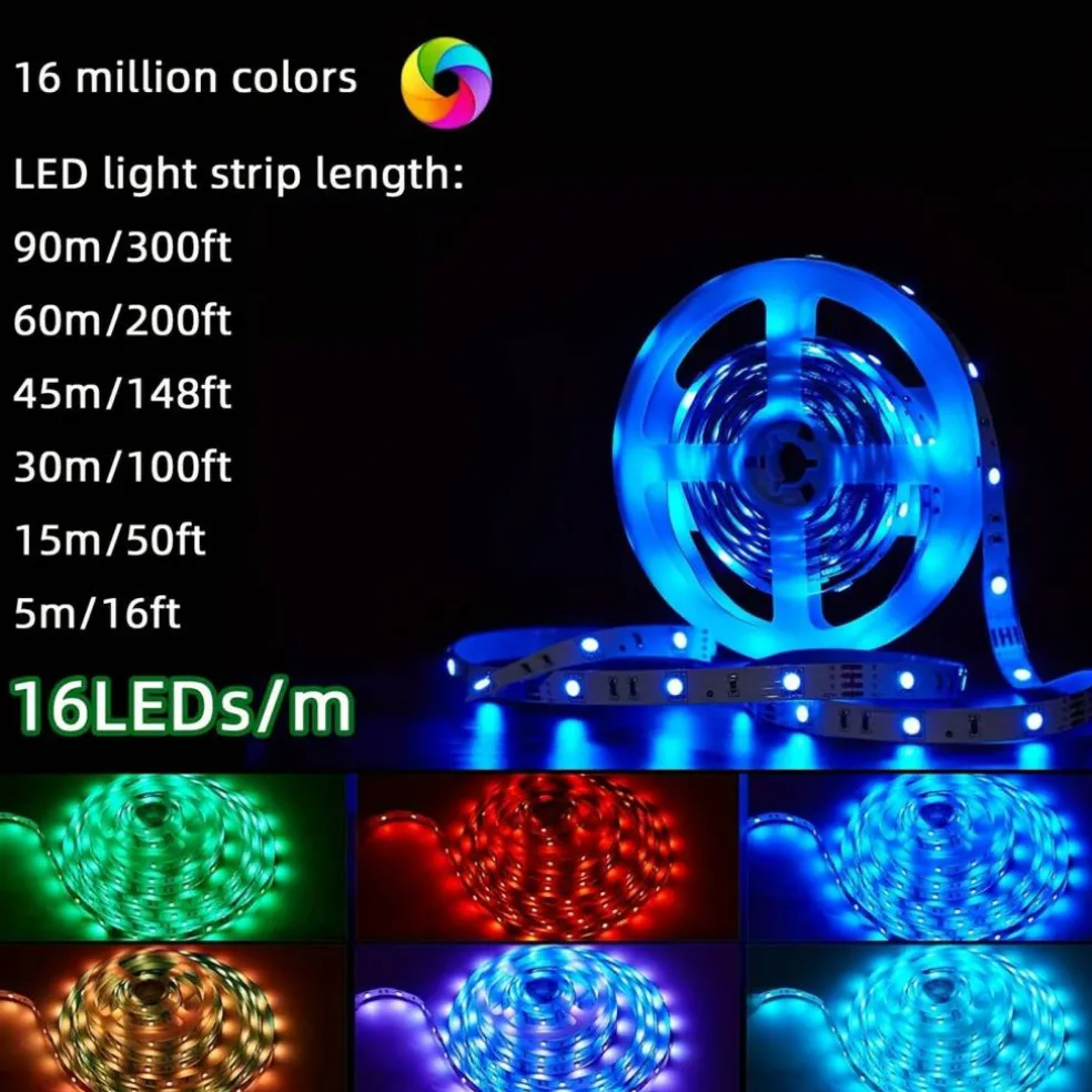 100ft Smart LED Strip Lights for Bedroom RGB LED Lights with App and Remote Control