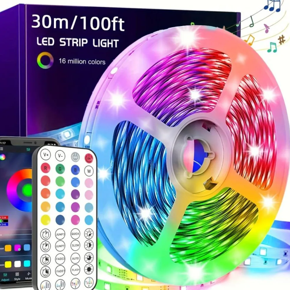 100ft Smart LED Strip Lights for Bedroom RGB LED Lights with App and Remote Control