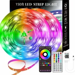 150FT Smart LED Strip Lights (2 Rolls of 75ft), RGB Strip Lights Sync to Music with 40 Key Remote Controller LED Lights for Bedroom,Christmas Lights decration (Multi-Colored, 150FT)