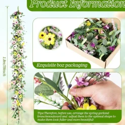 6.5 Ft Summer Flower Garlands Not Withering Wildflower Wreath Garland Floral Garlands for Mantle Indoor Outdoor Wedding Arch Porch Home Farmhouse Decoration