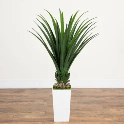 4ft. UV Resistant Artificial Spiked Agave Plant in White Tower Planter (Indoor/Outdoor)