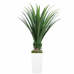 4ft. UV Resistant Artificial Spiked Agave Plant in White Tower Planter (Indoor/Outdoor)