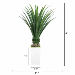 4ft. UV Resistant Artificial Spiked Agave Plant in White Tower Planter (Indoor/Outdoor)