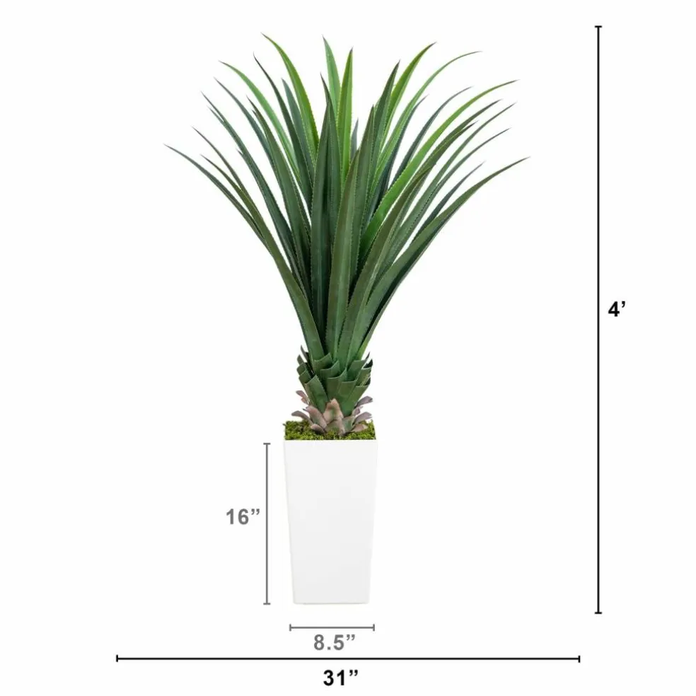 4ft. UV Resistant Artificial Spiked Agave Plant in White Tower Planter (Indoor/Outdoor)