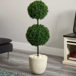 4ft. UV Resistant Boxwood Double Ball Topiary Artificial Tree in Oval Planter