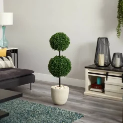 4ft. UV Resistant Boxwood Double Ball Topiary Artificial Tree in Oval Planter