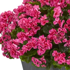 2.7ft. UV Resistant Pink Artificial Geranium in Slate Planter